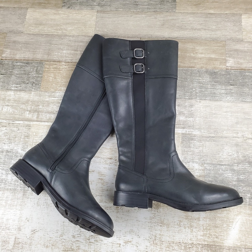 Clarks Adalynn Hope Womens Knee High Boots Sz 8 Black Leather Side Zipper